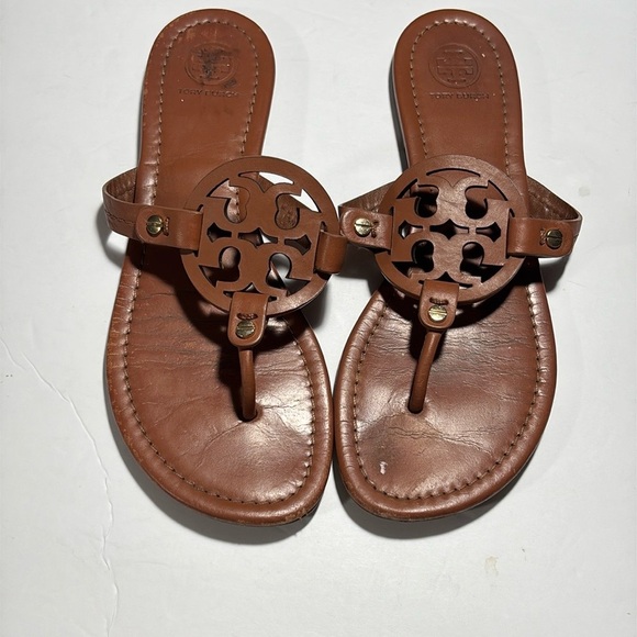 Tory Burch Brown Miller Sandals Iconic Design - Picture 11 of 11
